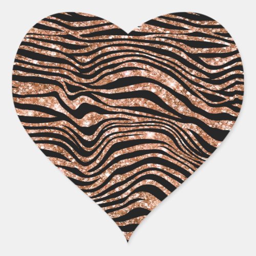 Black Rose Gold Zebra Glitter Heart Sticker