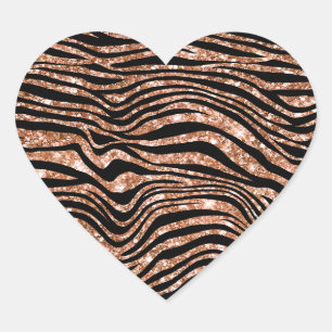 Black Rose Gold Zebra Glitter Heart Sticker