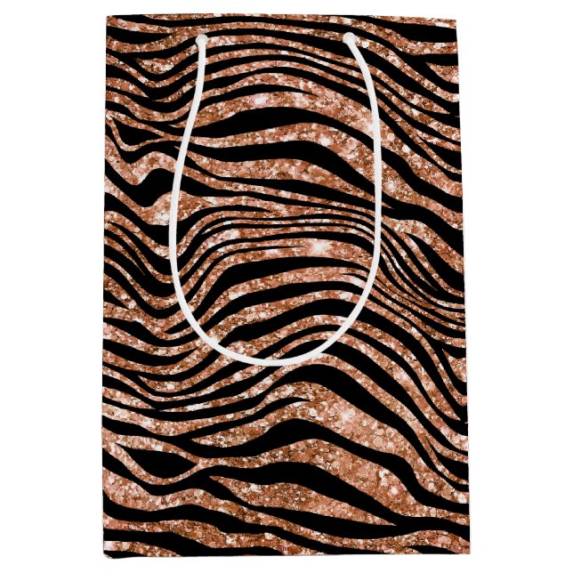 Black Rose Gold Zebra Glitter Medium Gift Bag (Front)