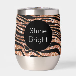 Black Rose Gold Zebra Glitter Thermal Wine Tumbler