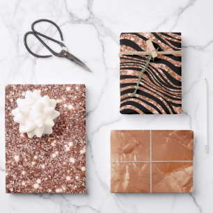 Black Rose Gold Zebra Glitter Wrapping Paper Sheets