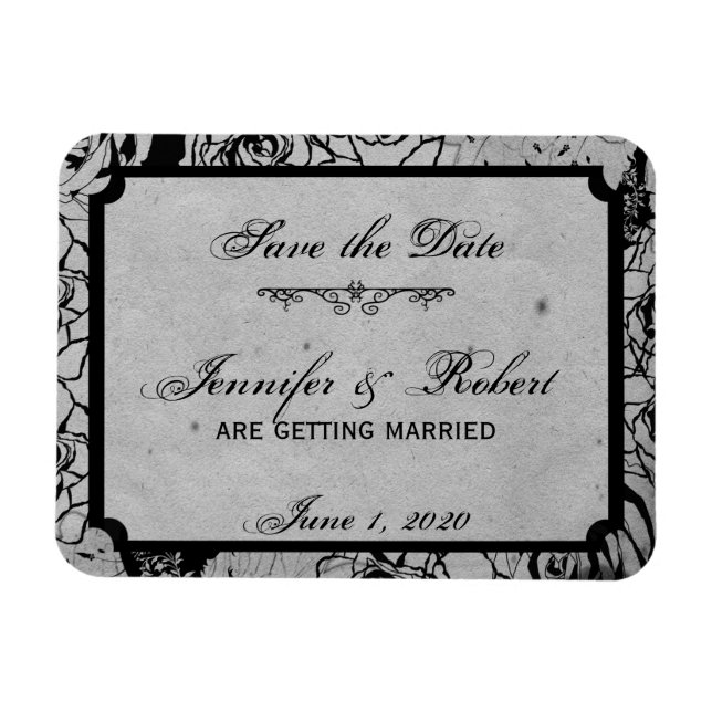 Black Rose Gothic Frame Save the Date Magnet (Horizontal)