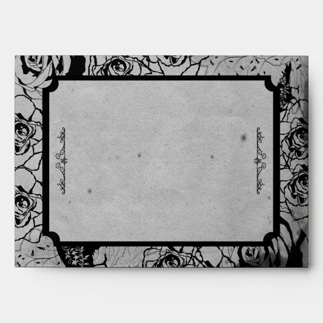 Black Rose Gothic Frame Wedding Envelope (Front)