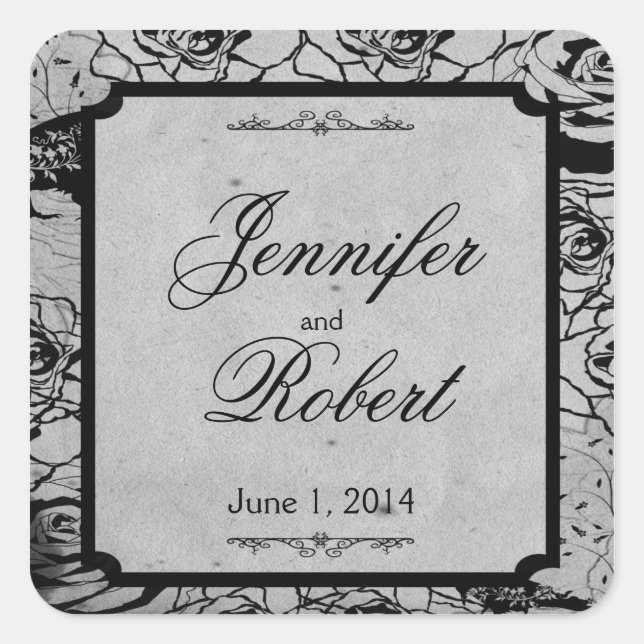 Black Rose Gothic Frame Wedding Envelope Seal (Front)