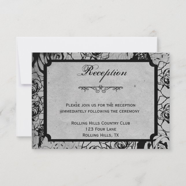 Black Rose Gothic Frame Wedding Reception Invitation (Front)