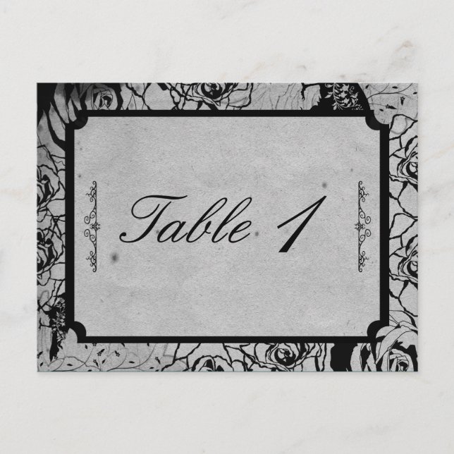 Black Rose Gothic Frame Wedding Table Number (Front)