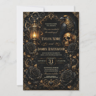 Black Rose Gothic Halloween Wedding Invitation