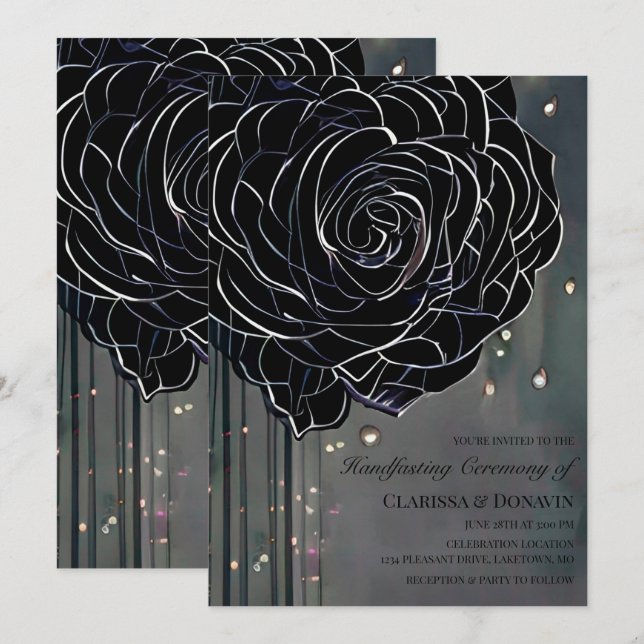 Black Rose Gothic Moody Elegant Handfasting Invitation (Front/Back)