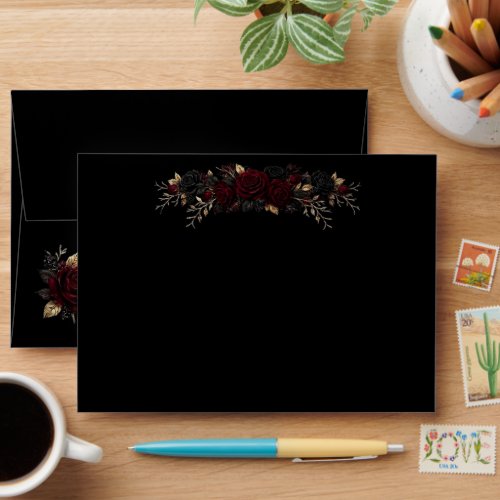 Black Rose Gothic Wedding Envelope Liner
