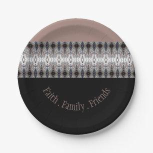 Black Rose Grey Blue Patterned Paper Plates