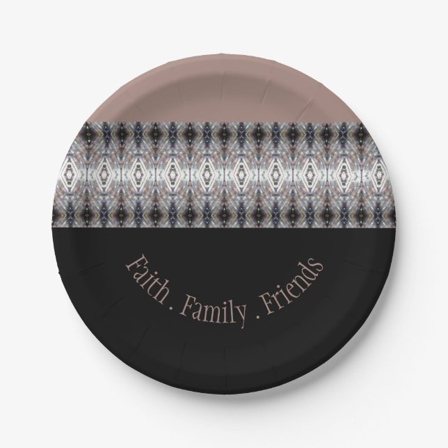 Black Rose Grey Blue Patterned Paper Plates (Front)