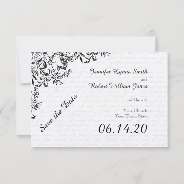 Black Rose Love Letter Wedding Save the Date (Front)