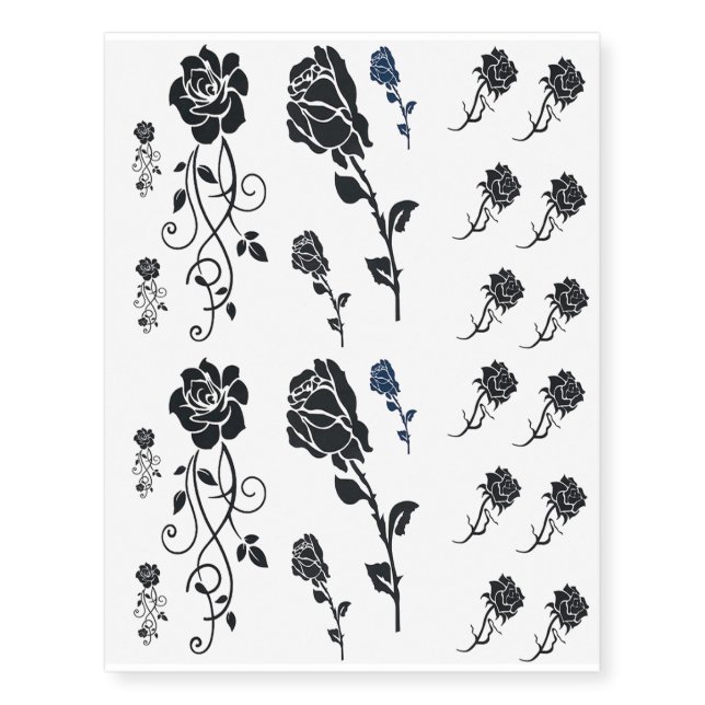 Black Rose Love Temporary Tattoos (Front)
