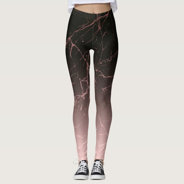 Black Rose Marble Leggings (Front)