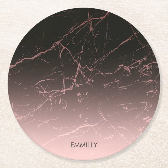 Black Rose Marble Round Paper Coaster (Front)