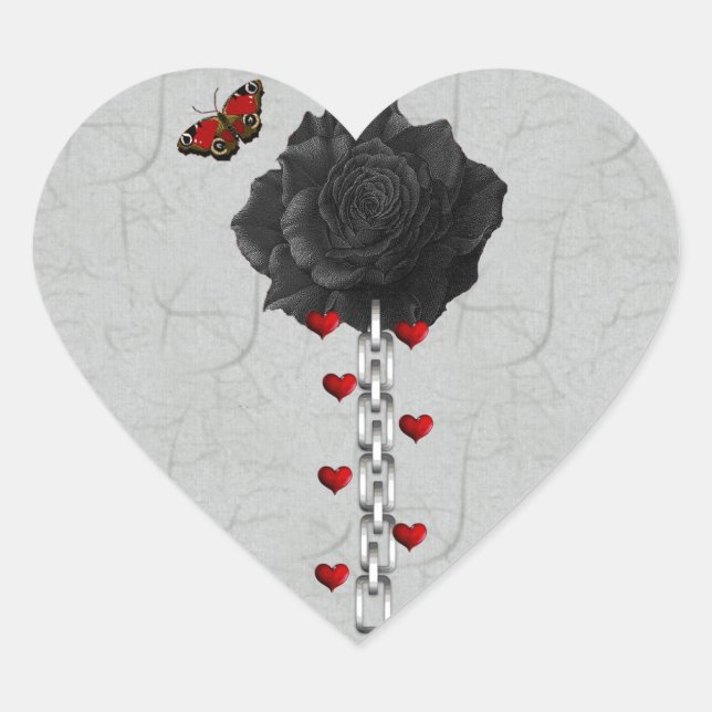Black Rose Of Love Heart Sticker (Front)