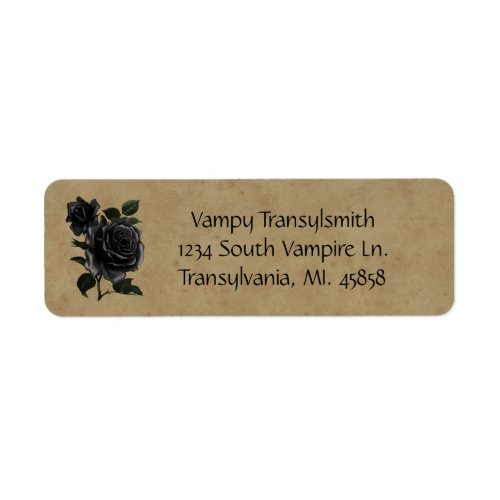 Black Rose Over Brown Parchment Gothic Label