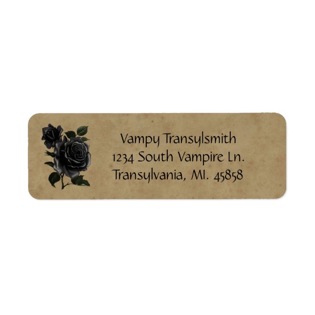 Black Rose Over Brown Parchment Gothic Label (Front)