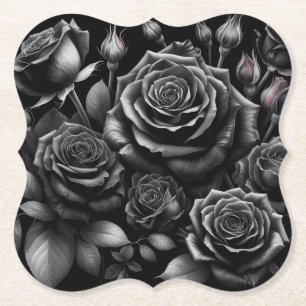 Black Rose Paper Coasters – More Shapes Available