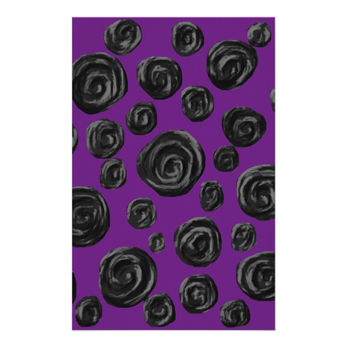 Black Rose Pattern on Dark Purple. Stationery Paper