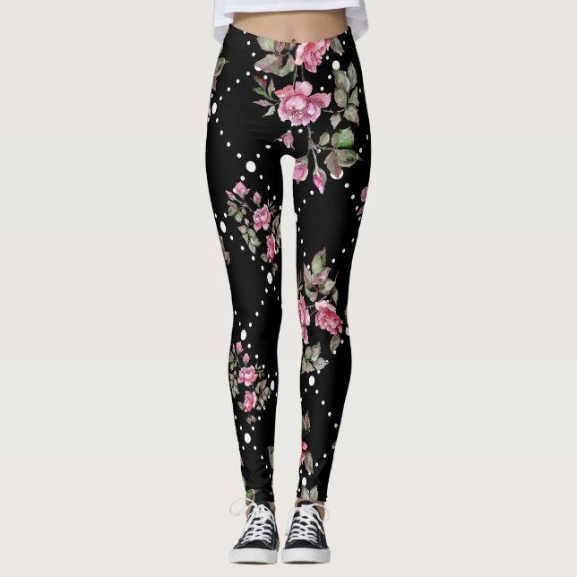 Black Rose Pattern Women's Leggings (Front)