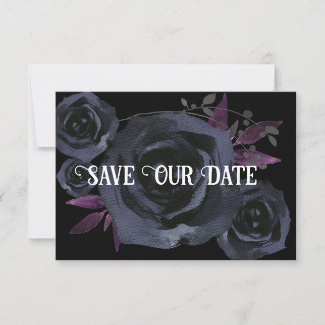 Black Rose Photo Save Our Date Invitation (Front)