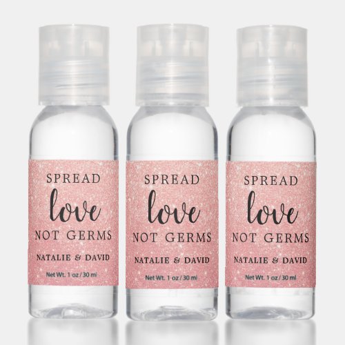 Black Rose Pink Gold Glitter Spread Love Not Germs Hand Sanitizer