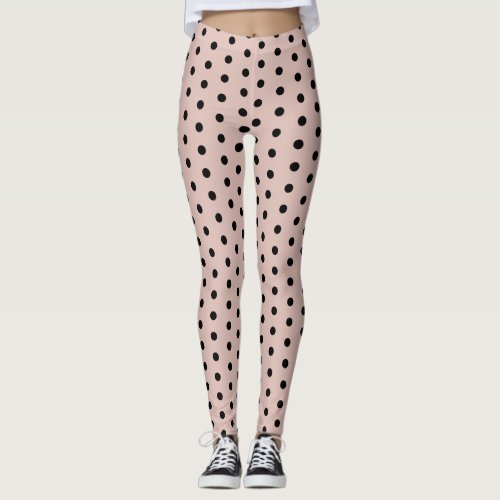 Black Rose Pink polka dots retro pattern cute cool Leggings
