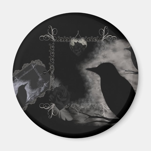 Black Rose Ravens Magnet (Front)