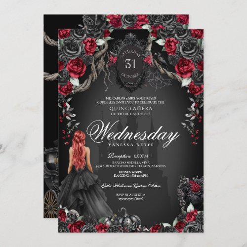 Black Rose Red Quinceaera Gothic Halloween Invitation