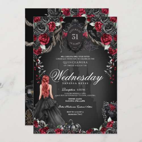 Black Rose Red Quinceaera Halloween Gothic Invitation
