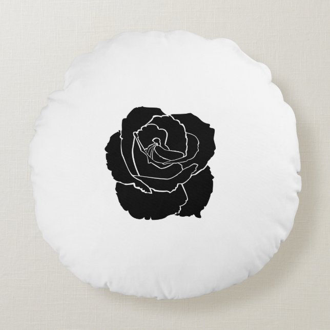 Black Rose Simple Chic Round Throw Pillow (Front)