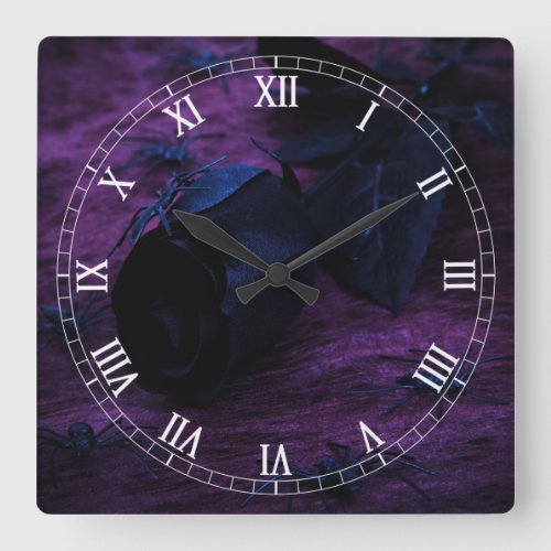 Black Rose Square Roman Numerals Clock