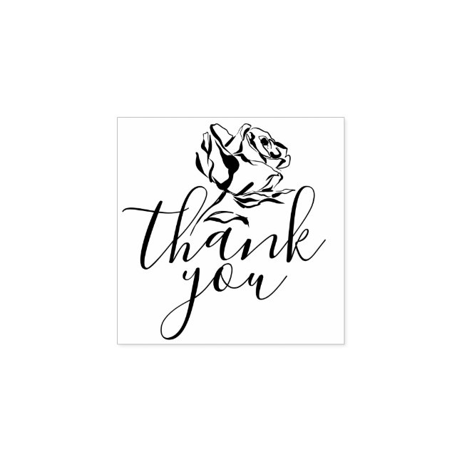 Black Rose Thank you Rubber Stamp