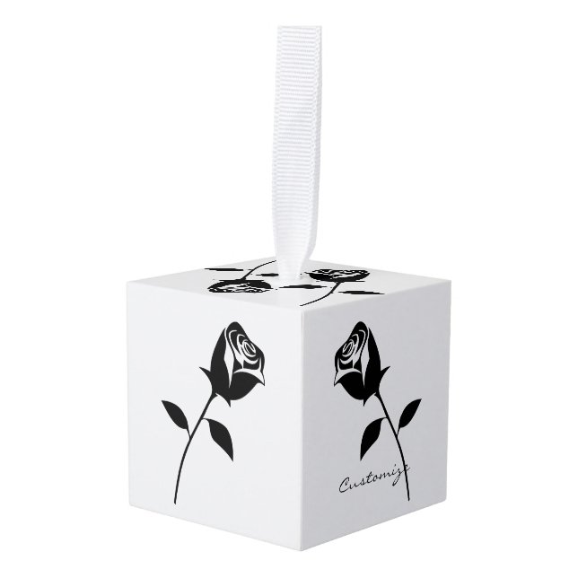 Black Rose Valentine Flower Thunder_Cove Cube Ornament (Front Angled)