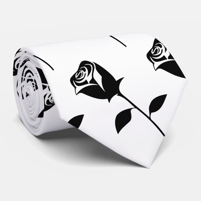 Black Rose Valentine Flower Thunder_Cove Neck Tie (Rolled)
