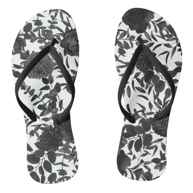 Black Rose Wedding Gothic Flip Flops (Footbed)
