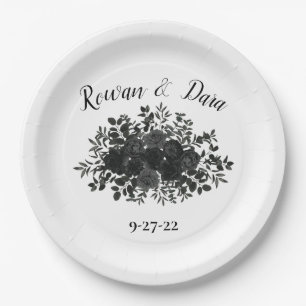 Black Rose Wedding Gothic Paper Plates