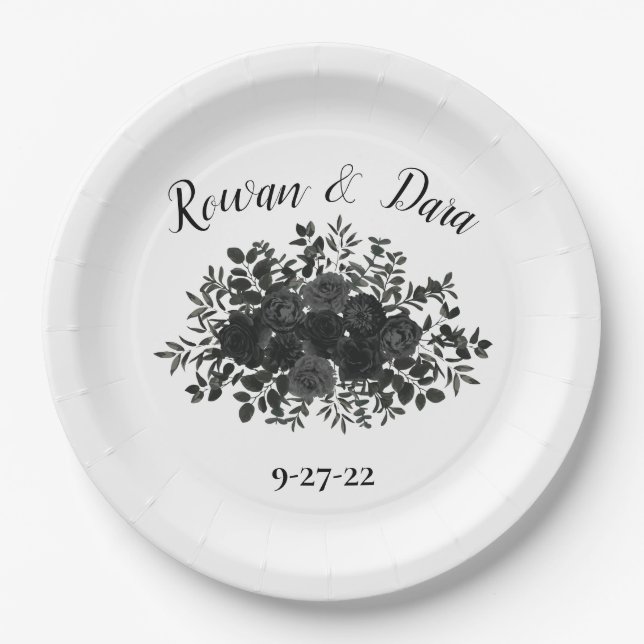 Black Rose Wedding Gothic Paper Plates (Front)