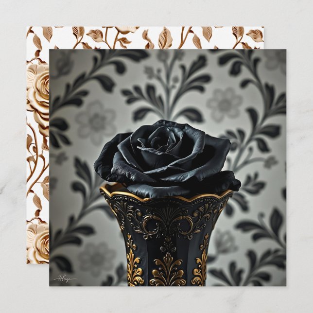 Black Rose with Gold Floral Accents Card (Front/Back)