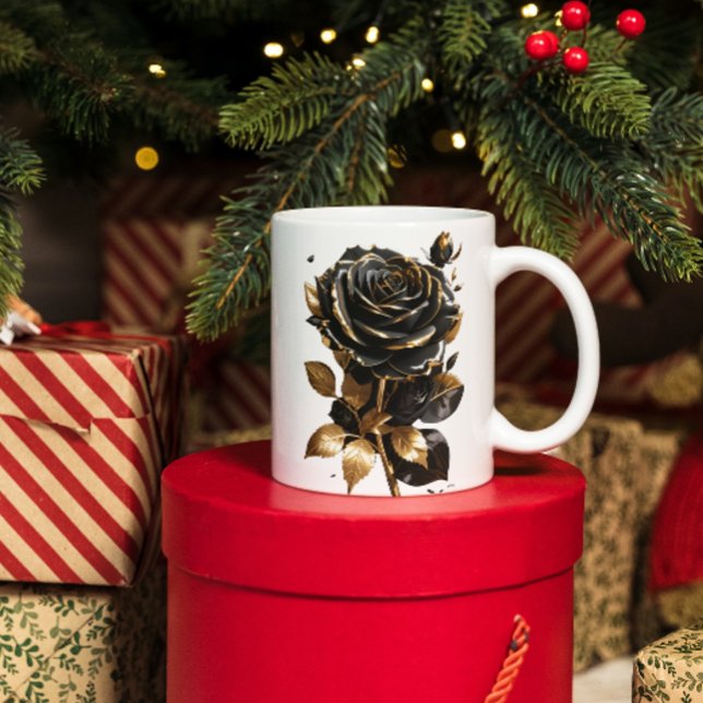 Black Rose with Golden Leaf Coffee Mug (Creator Uploaded)