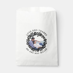 Black rose wreath Thank you Mr & Mrs photo wedding Favor Bag