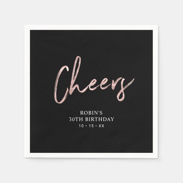Black & RoseGold | Lettering Adult Birthday Party  Napkins (Front)