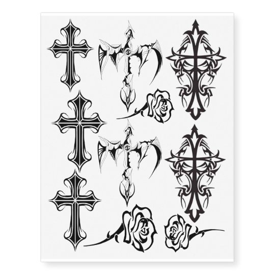 Black Roses and Gothic Cross's on Temporary Tattoos | Zazzle.com