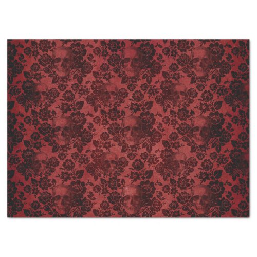 Black Roses and Skulls on Red Decoupage Tissue Paper