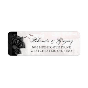 Black Roses Bats Gothic Halloween Wedding Address Label