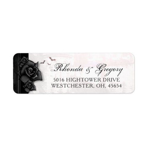 Black Roses Bats Gothic Halloween Wedding Address Label