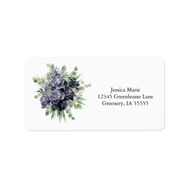 Black Roses Botanical Return Address Label (Front)