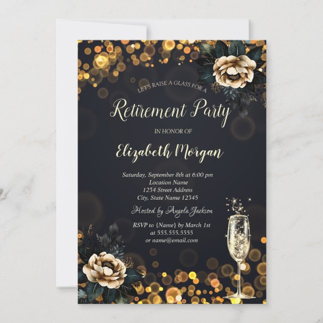 Black Roses Dots Retirement    Invitation (Front)