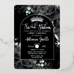 Black Roses Floral Black Silver Sweet 16 Birthday  Foil Invitation<br><div class="desc">Personalize this luxe Sweet 16 Birthday real foil invitation easily and quickly. Simply click the Edit Using Design Tools button to edit the text, change fonts and fonts colors. Featuring beautiful black roses floral against a dark black background with elegant silver accents. Matching items available in store. (c) Somerset Fine...</div>
